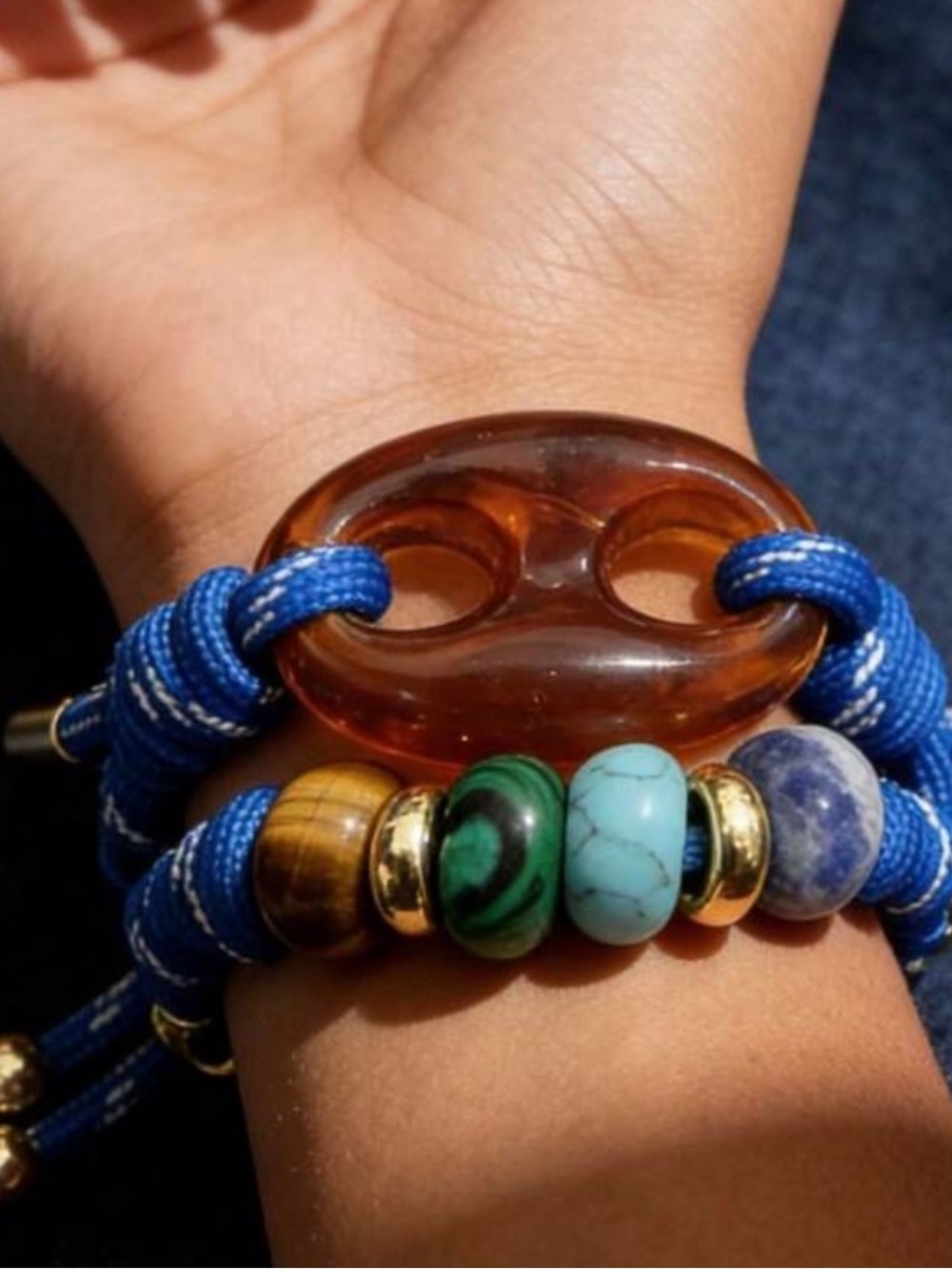 New! Amber Pigs Nose Blue Knot Bracelet NWOT